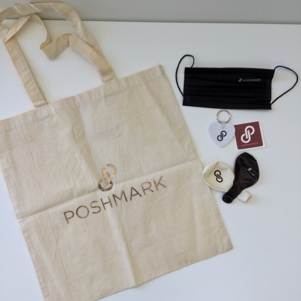 Poshmark Reusable Fabric Tote Bag, Keychain, Balloons, Face Mask, Sticker New